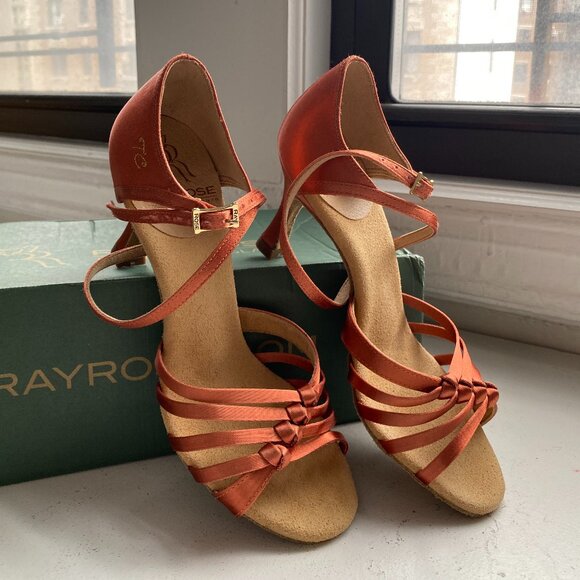 Ray Rose 824-X Tania Xtra Dark Tan Satin Latin Dance Shoes - Picture 1 of 14